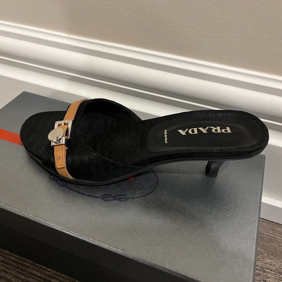 Prada Women's Black and Tan Slide Sandals - Picture 4 of 5
